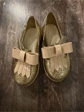 Mini Melissa Gold Glitter Bow Kiltie Girls Shoes